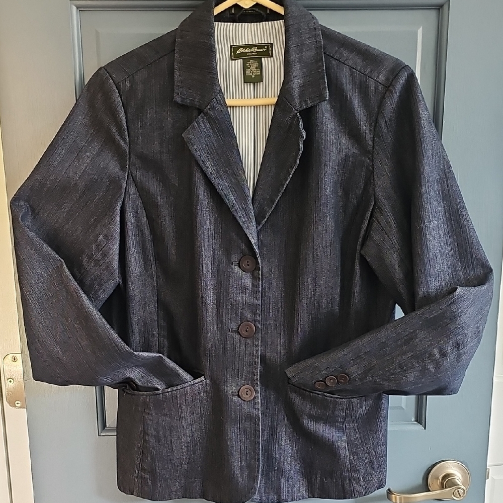 Eddie Bauer Jean Jacket Coat Tailored Design Size 10 Stretch Denim Women